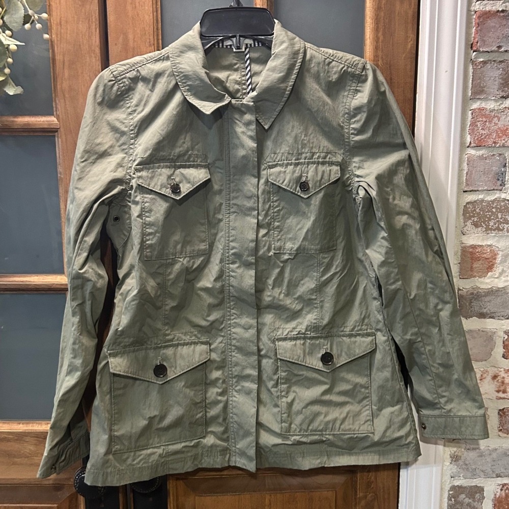 Crown Ivy Utility Jacket XS Olive Green Nylon Lightweight Zip Snap‎ Rain